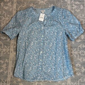 J. Crew Light Blue Floral Button-Front  Top—NWT
